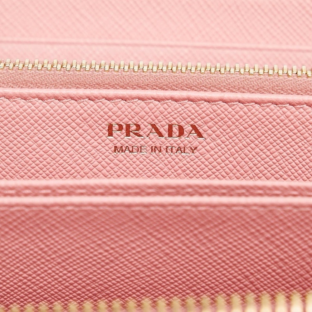 Prada Pink Saffiano Leather Bow Zip Around Long Wallet Gold Hardware Italy - Picture 7 of 10